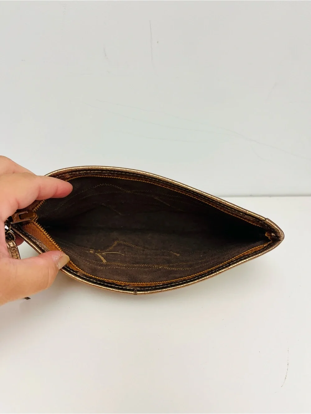 Vintage Metallic Leather Abstract Zippered Pouch